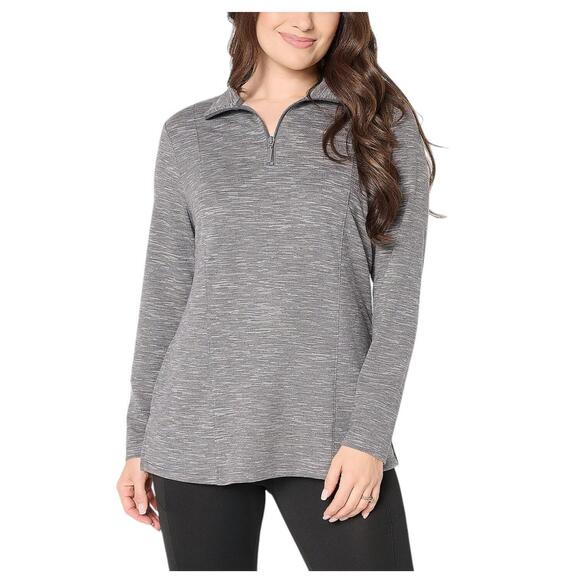 Denim & Co. Tops - Denim & Co. Women's Soft Blend Knit Space Dye Half Zip Tunic Charcoal - Regular
